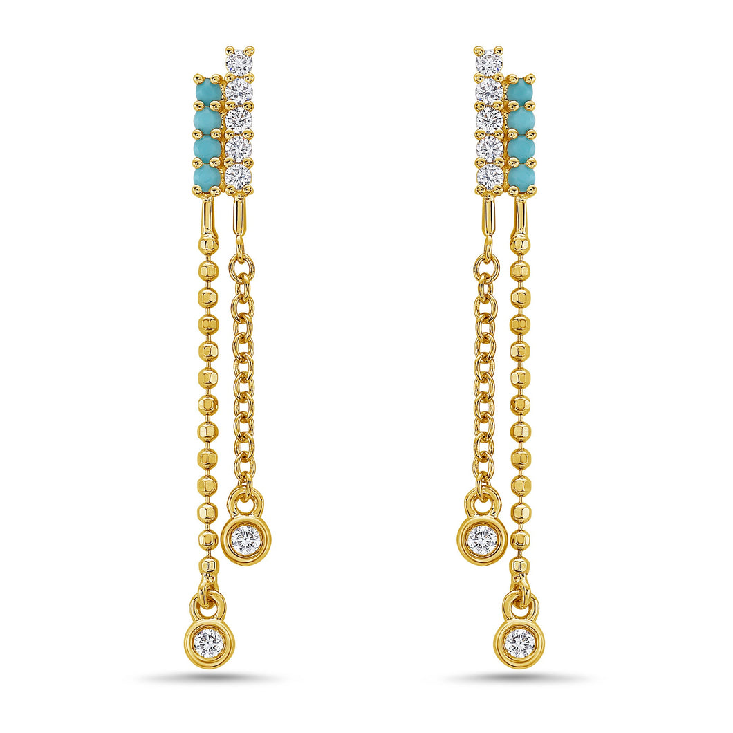 Bassali Turquoise and 1/5ctw Diamond Yellow Gold Drop Earrings