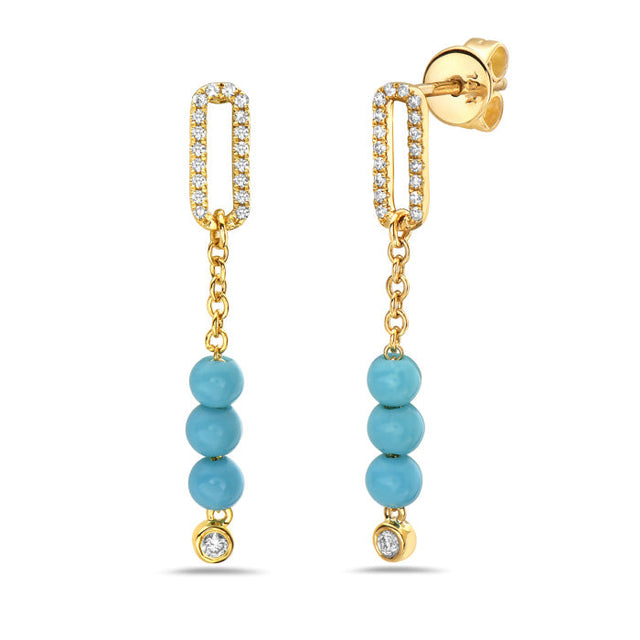 Bassali Turquoise and 1/8ctw Diamond Yellow Gold Drop Earrings