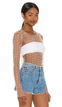 Beach Bunny Look and Glisten Pearl Mesh Top in Nude
