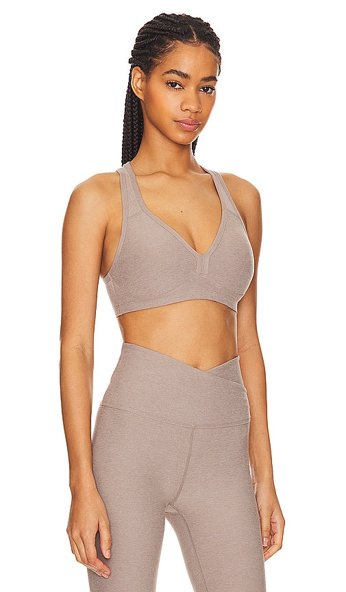 Beyond Yoga Spacedye Lift Your Spirits Sports Bra in Taupe