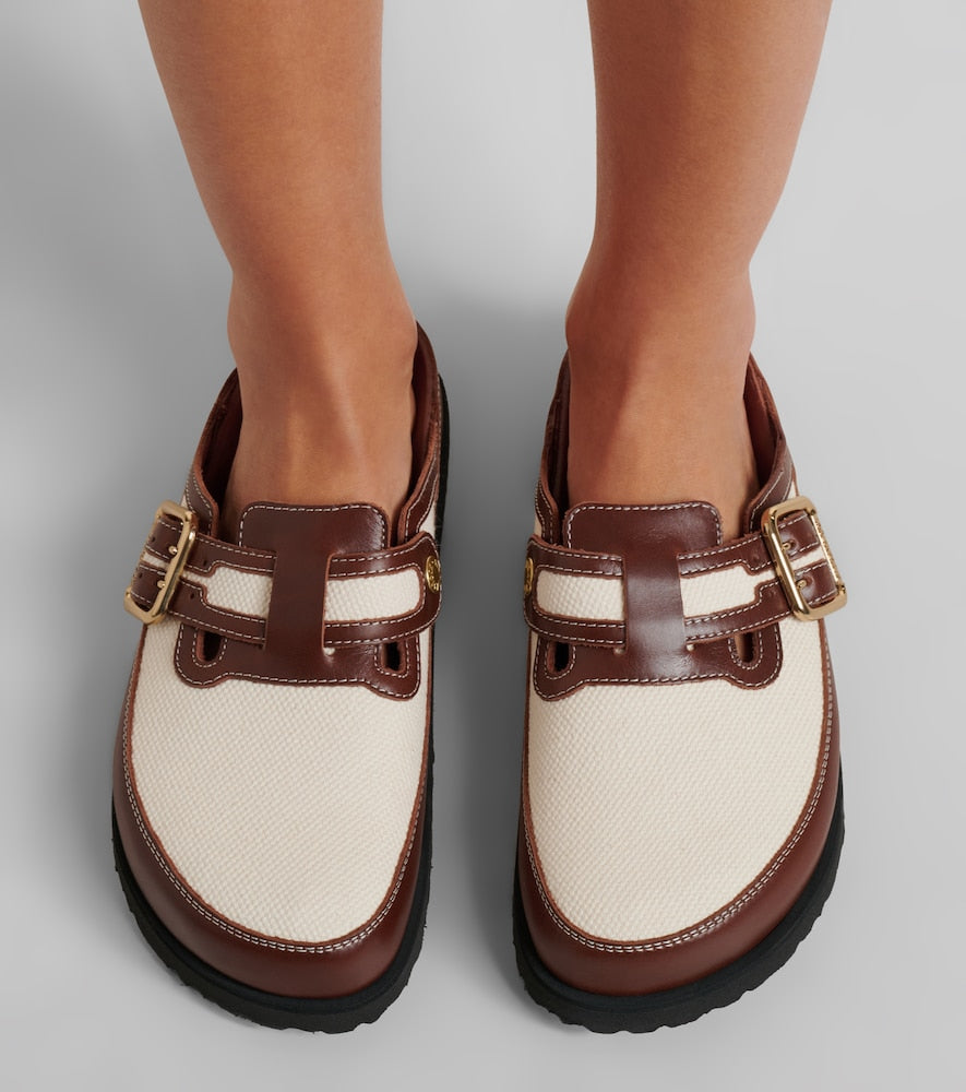 Birkenstock 1774 Boston leather-trimmed woven clogs