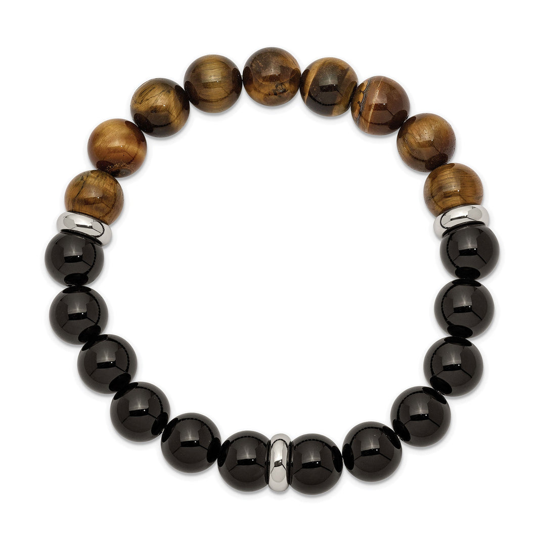Black Agate and Tiger's Eye Beaded Stretch Bracelet