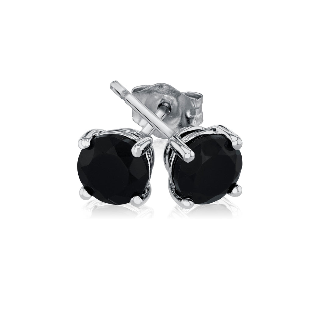 Black Onyx White Gold Solitaire Stud Earrings