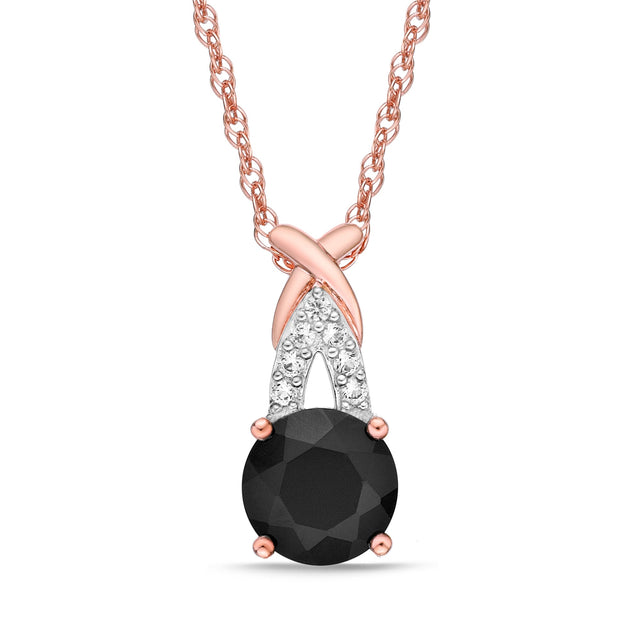 Black Onyx and Created White Sapphire Rose Gold Pendant Necklace