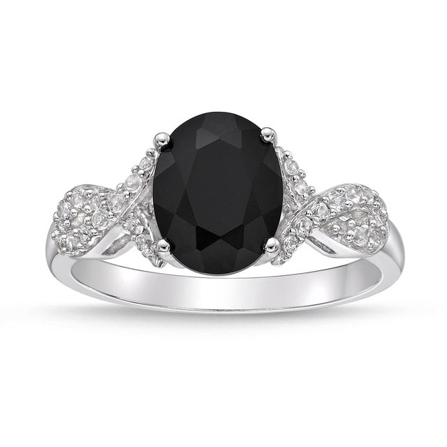 Black Onyx and Created White Sapphire Sterling Silver Twist Ring - Size 6