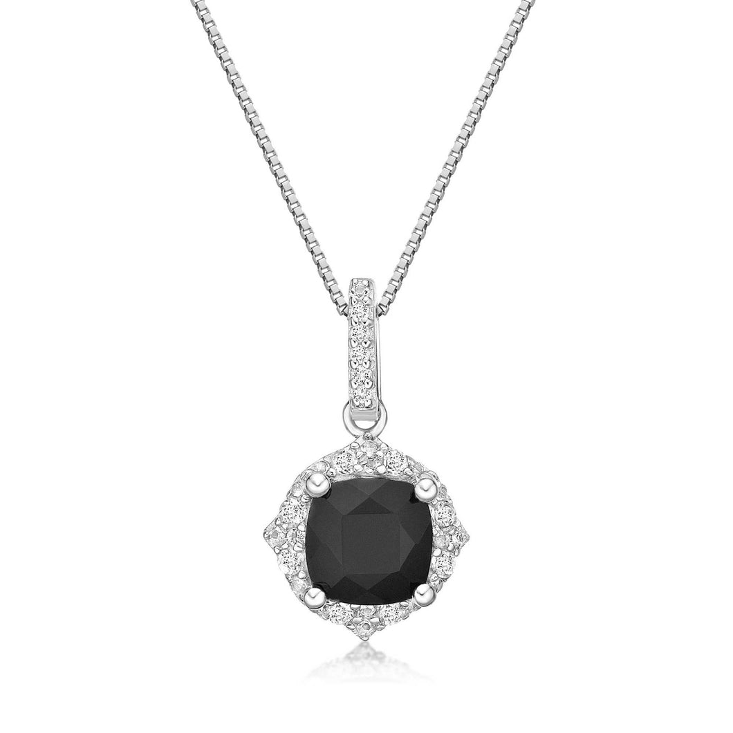 Black Onyx and White Topaz Vintage-Inspired Pendant Necklace
