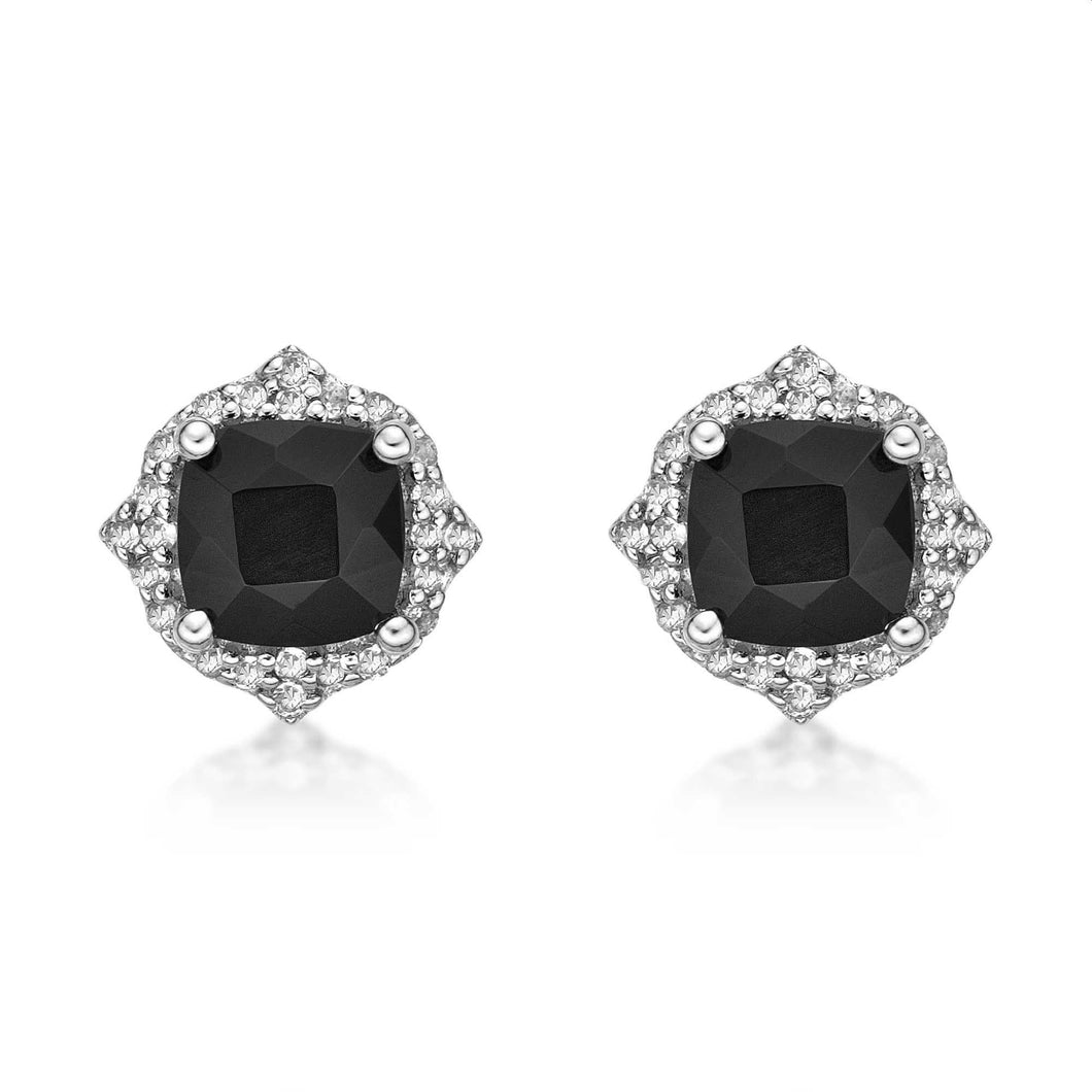 Black Onyx and White Topaz Vintage-Inspired Stud Earrings