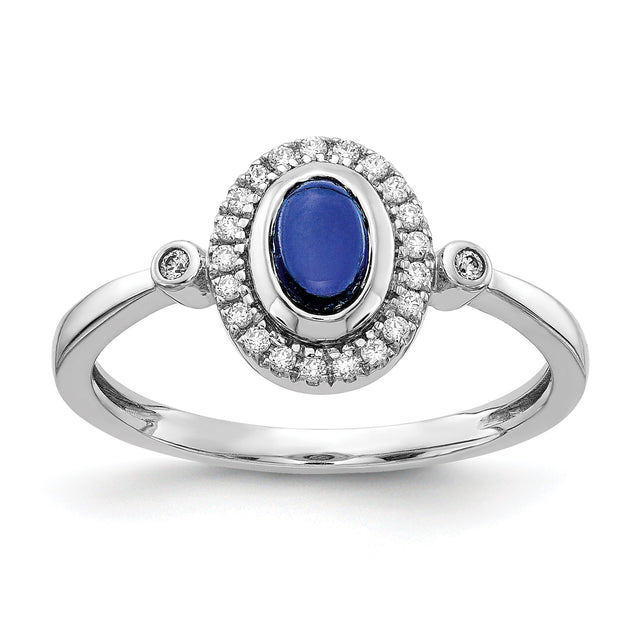 Blue Sapphire and 1/10ctw Diamond Halo White Gold Ring | Size 6