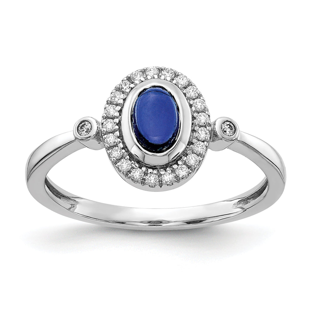 Blue Sapphire and 1/10ctw Diamond Halo White Gold Ring | Size 6