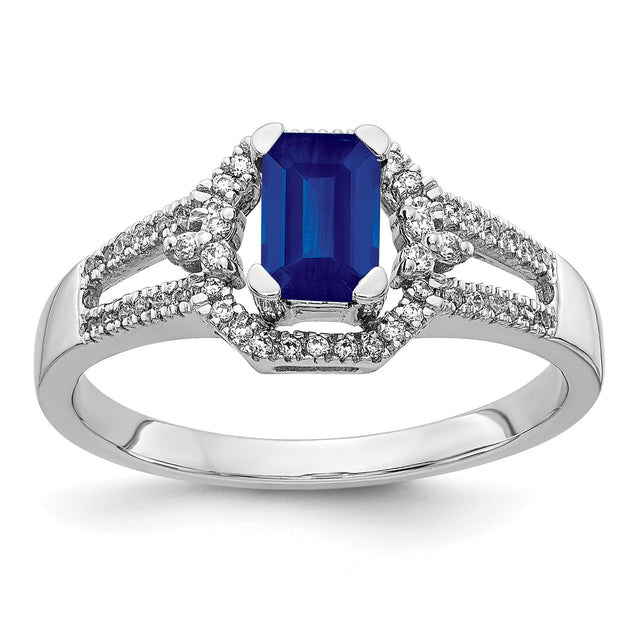 Blue Sapphire and 1/6ctw Diamond Accent White Gold Ring | Size 5