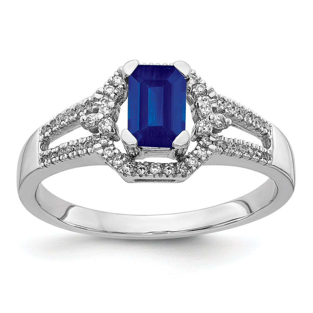 Blue Sapphire and 1/6ctw Diamond Accent White Gold Ring | Size 5