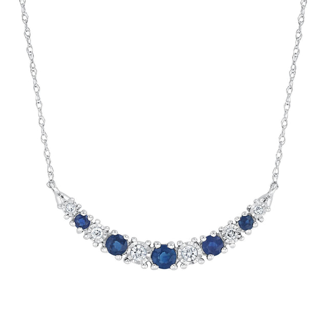 Blue Sapphire and Diamond Curved Bar White Gold Necklace - Watercolor Collection