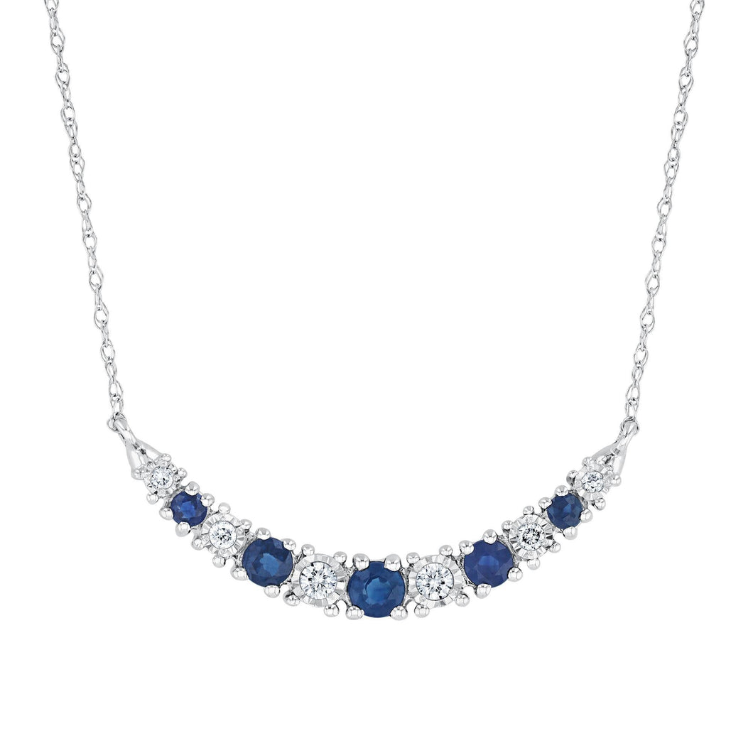 Blue Sapphire and Diamond Curved Bar White Gold Necklace - Watercolor Collection