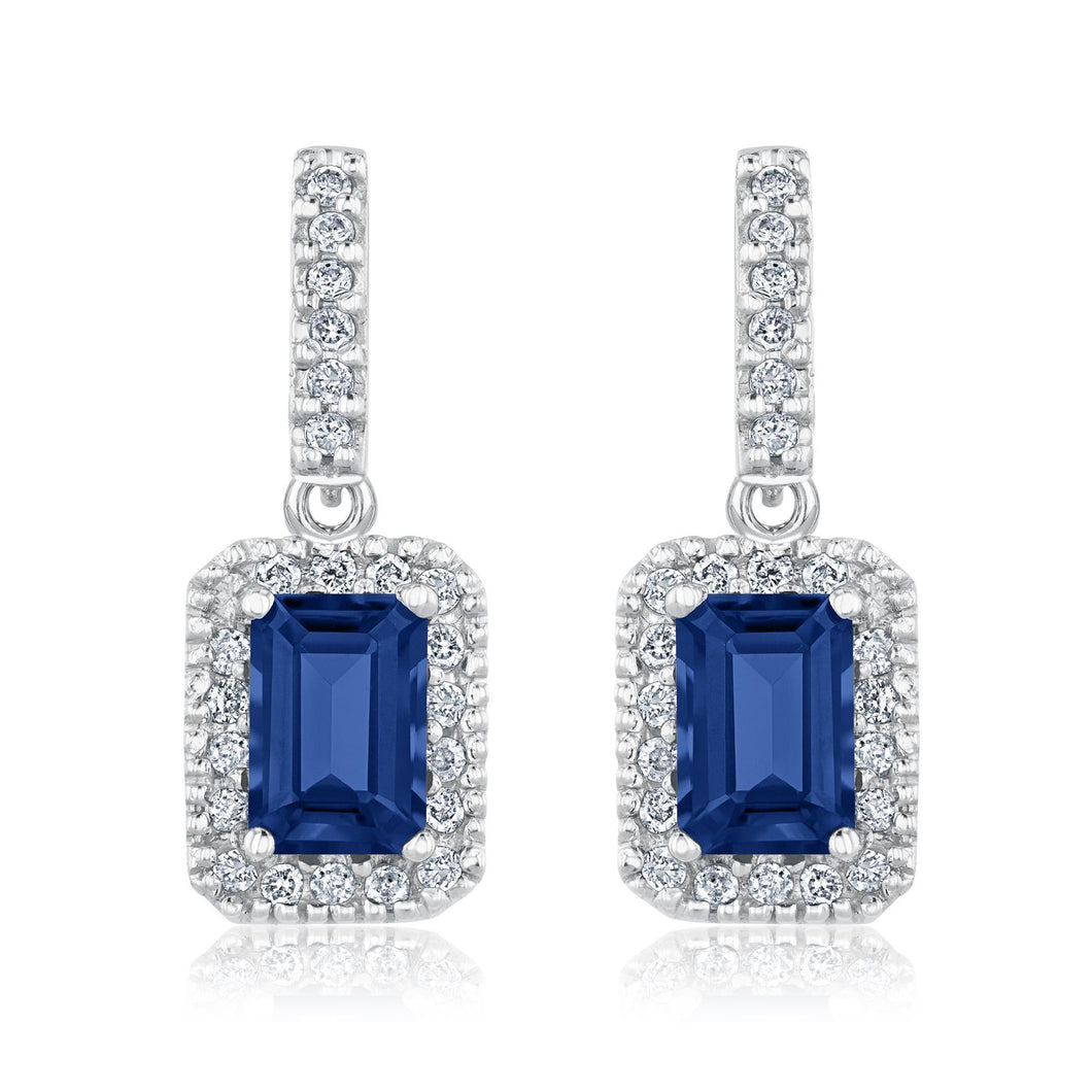 Blue Sapphire and Diamond Drop Earrings 1/4ctw