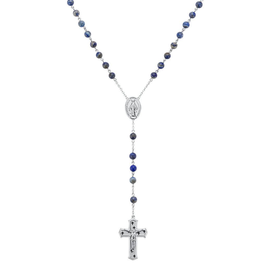 Blue Sodalite Stainless Steel Rosary Necklace