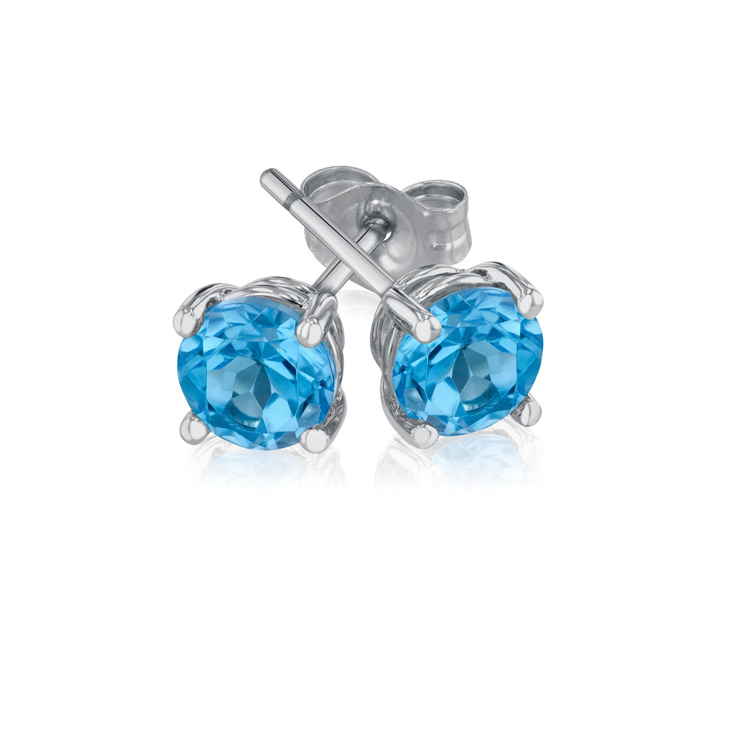 Blue Topaz White Gold Solitaire Stud Earrings