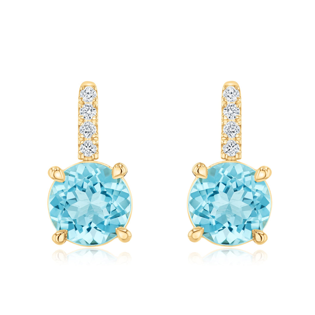 Blue Topaz and 1/8ctw Diamond Yellow Gold Drop Earrings - Watercolor Collection