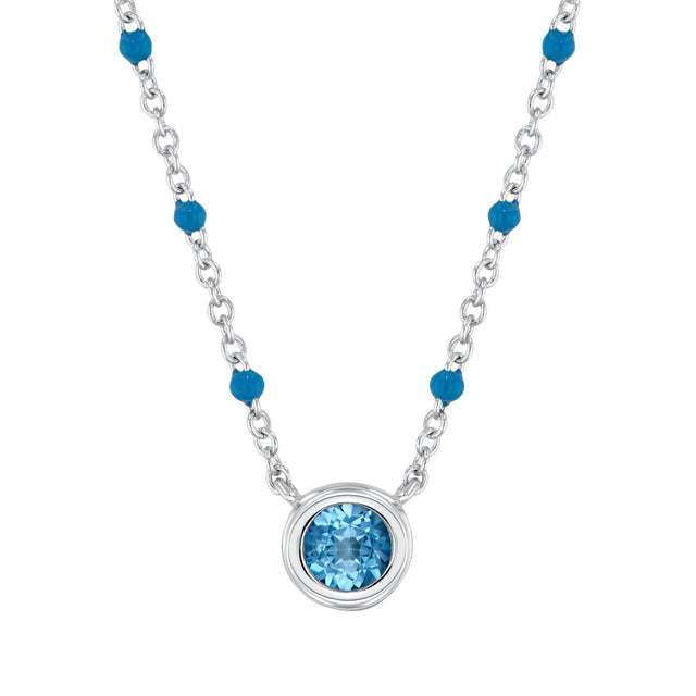 Blue Topaz and Blue Enamel Sterling Silver Pendant Necklace