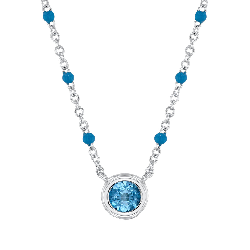Blue Topaz and Blue Enamel Sterling Silver Pendant Necklace