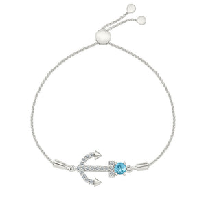 Blue Topaz and Created White Sapphire Anchor Sterling Silver Bolo Bracelet