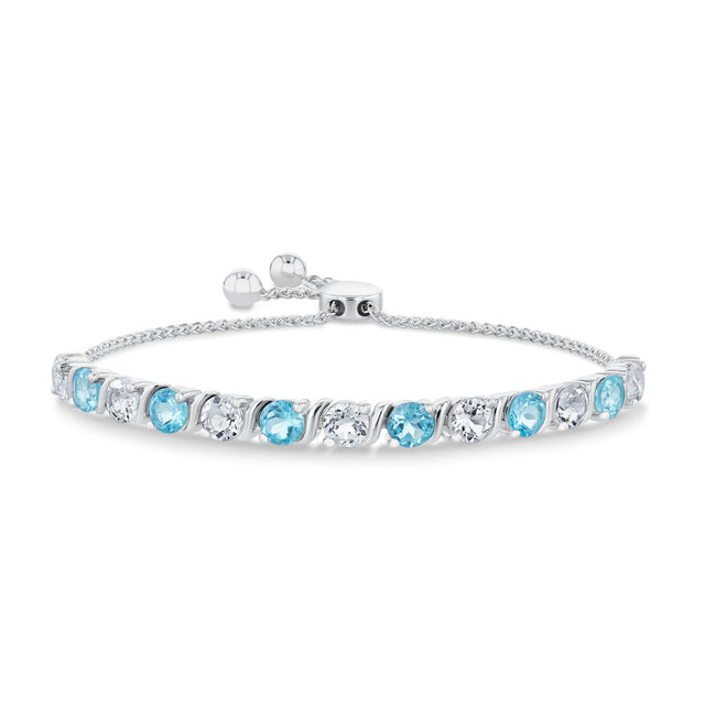Blue Topaz and Created White Sapphire Sterling Silver Bolo Bracelet