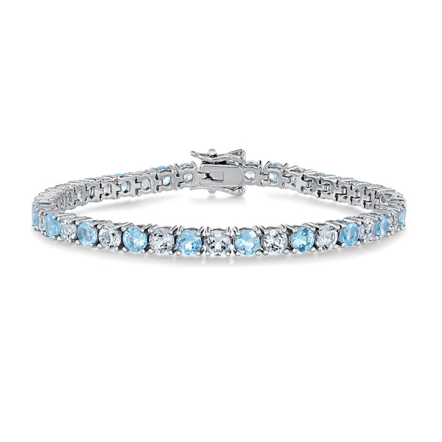 Blue Topaz and White Topaz Sterling Silver Tennis Bracelet