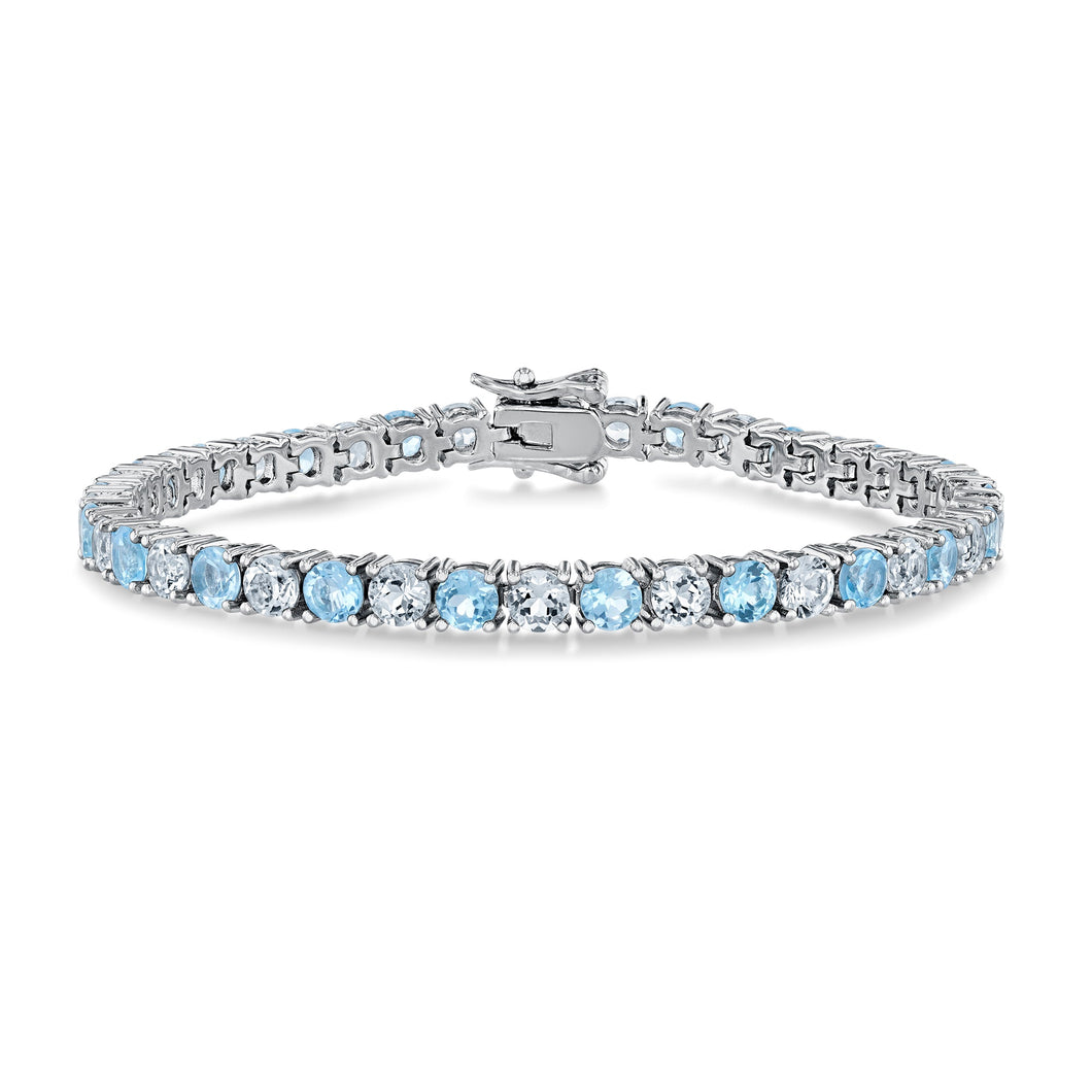 Blue Topaz and White Topaz Sterling Silver Tennis Bracelet