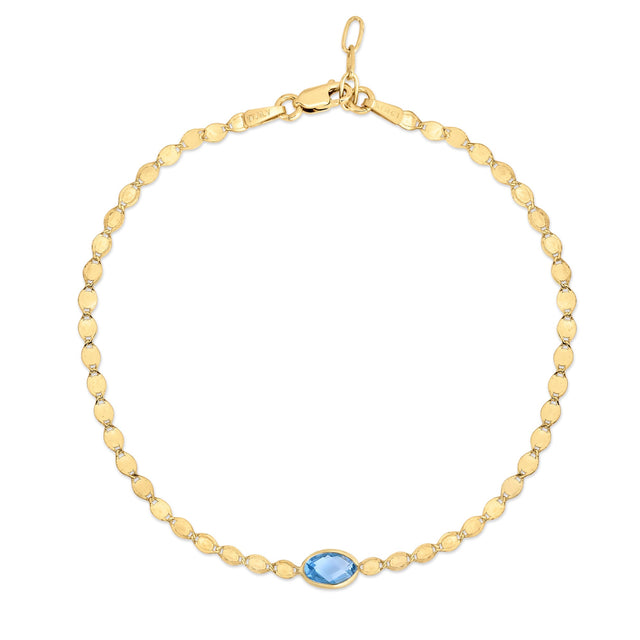 Blue Topaz and Yellow Gold Solid Mirror Chain Bracelet | 2.2mm