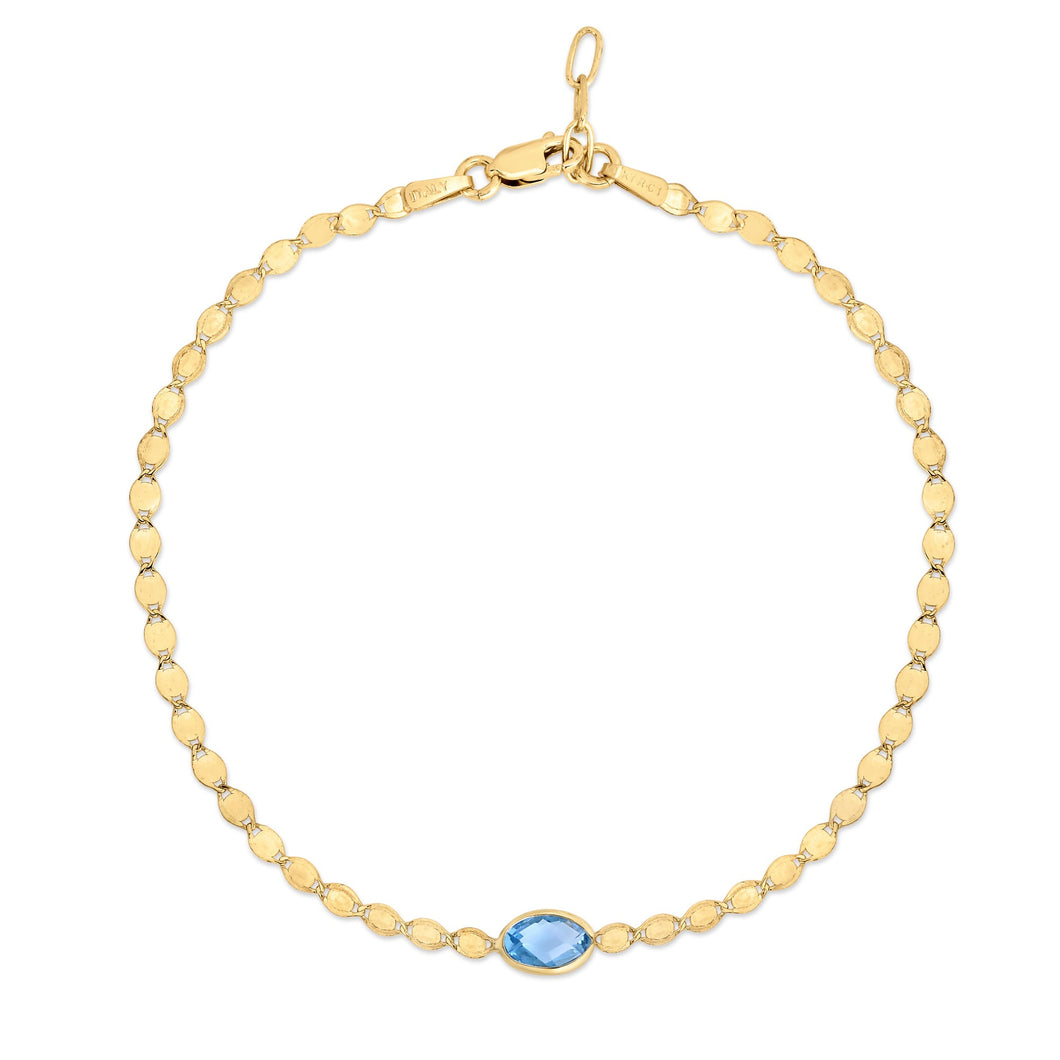 Blue Topaz and Yellow Gold Solid Mirror Chain Bracelet | 2.2mm