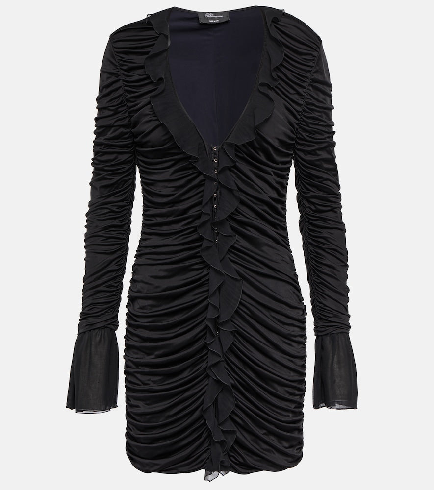Blumarine Deep V-neck ruched minidress. Blumarine 深V领褶皱迷你连衣裙