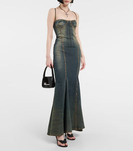 Blumarine Embellished denim gown