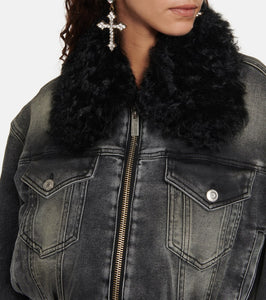 Blumarine Faux fur-trimmed denim jacket