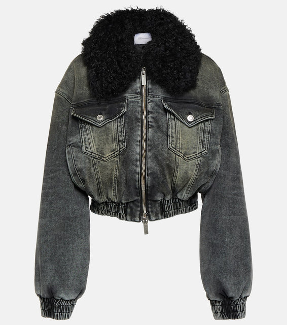 Blumarine Faux fur-trimmed denim jacket