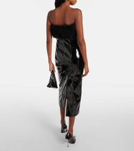 Blumarine Feather-trimmed faux leather midi dress