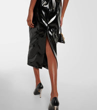 Blumarine Feather-trimmed faux leather midi dress