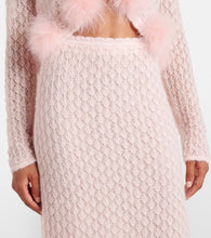 Blumarine Feather-trimmed mohair and wool-blend midi skirt