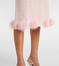 Blumarine Feather-trimmed mohair and wool-blend midi skirt