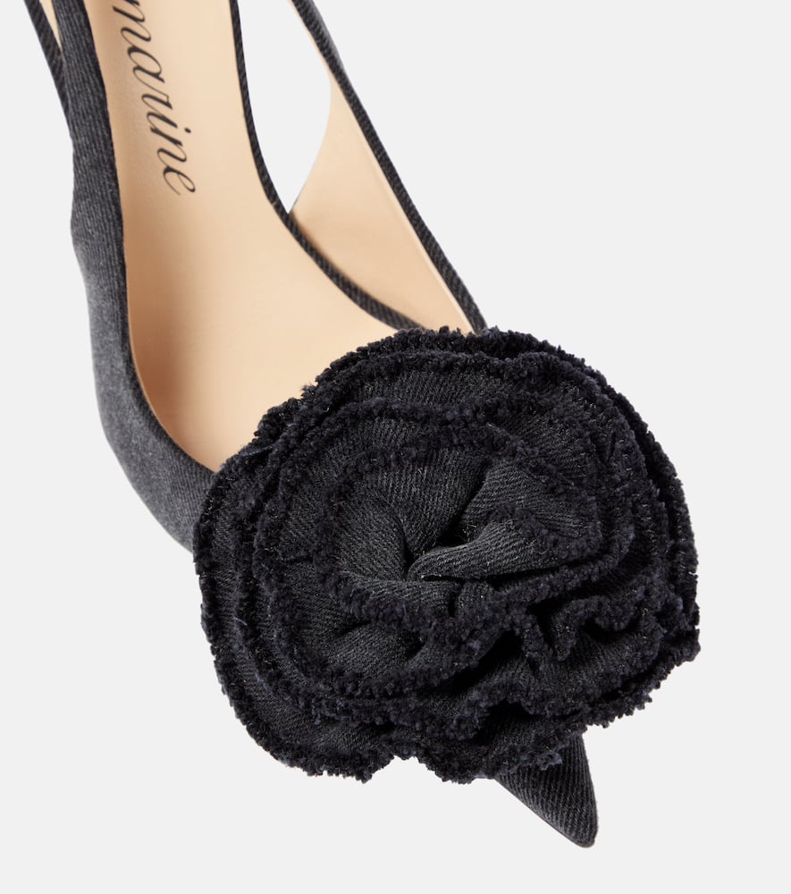 Blumarine Floral-appliqu√É¬© denim slingback pumps