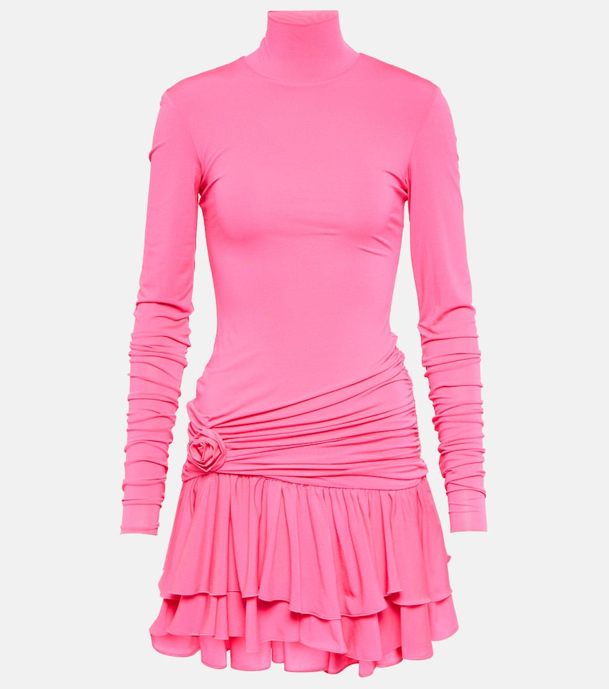Blumarine Floral-appliqu√É¬© gathered minidress. Blumarine 花卉贴花褶皱迷你连衣裙