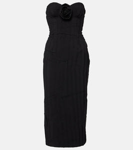 Blumarine Floral-appliqué strapless midi dress