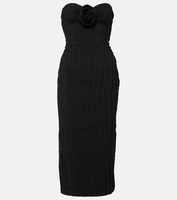 Blumarine Floral-appliqué strapless midi dress