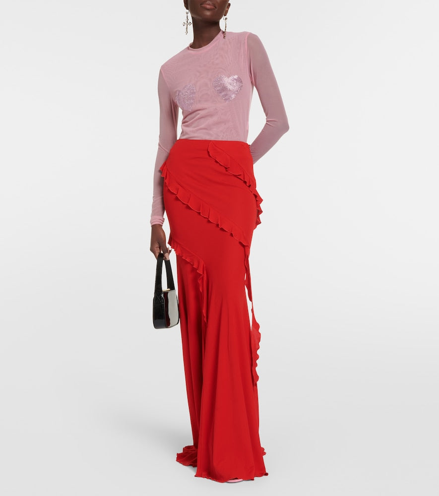 Blumarine Frill-trimmed jersey maxi skirt