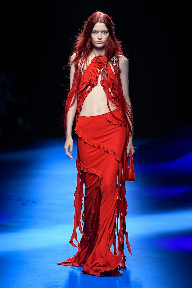 Blumarine Frill-trimmed jersey maxi skirt