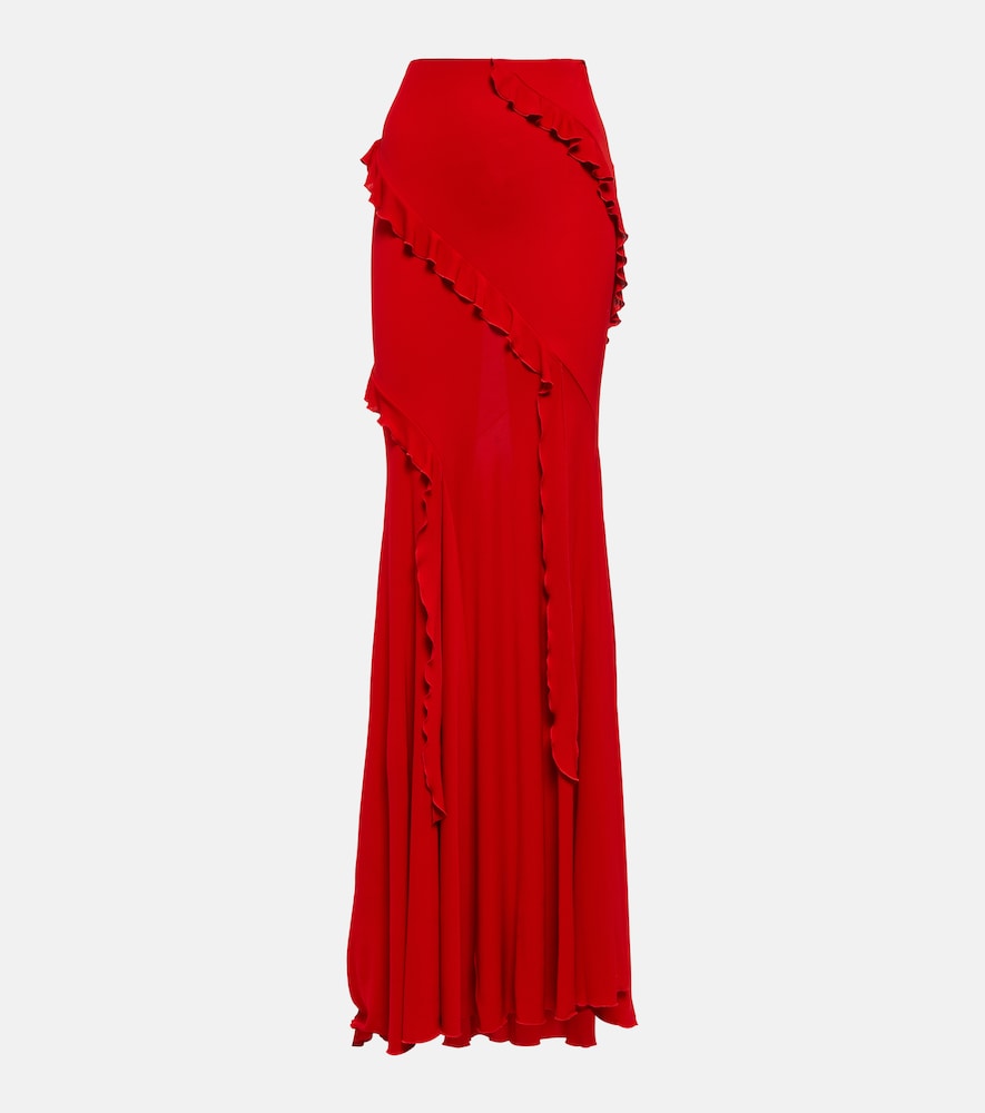 Blumarine Frill-trimmed jersey maxi skirt - Blumarine 荷叶边针织长裙