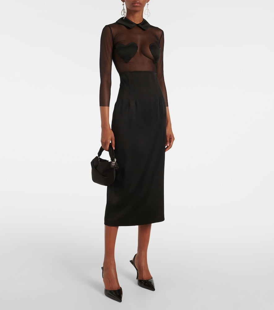Blumarine Mesh and satin midi dress