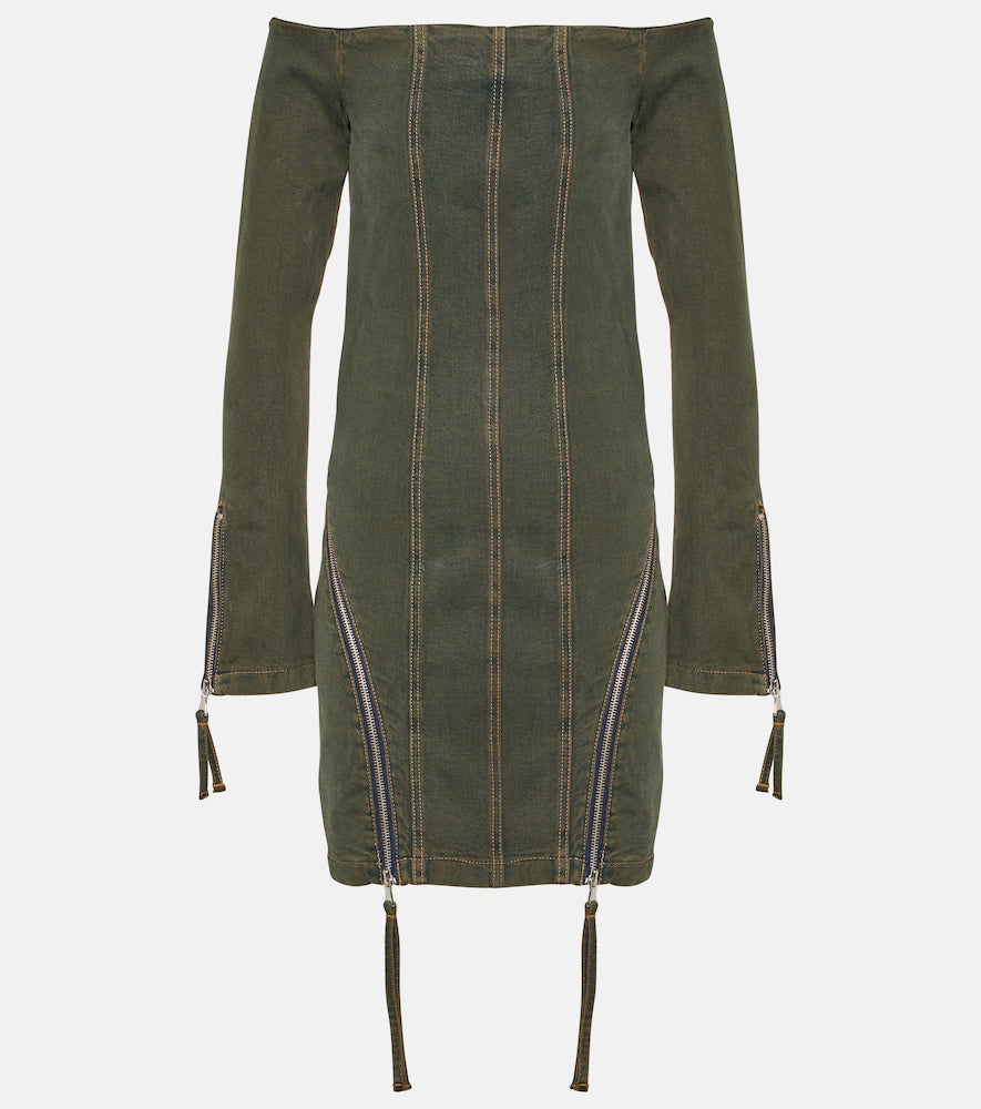 Blumarine Off-shoulder denim minidress. Blumarine 露肩牛仔迷你连衣裙