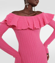 Blumarine Off-shoulder ruffled wool minidress