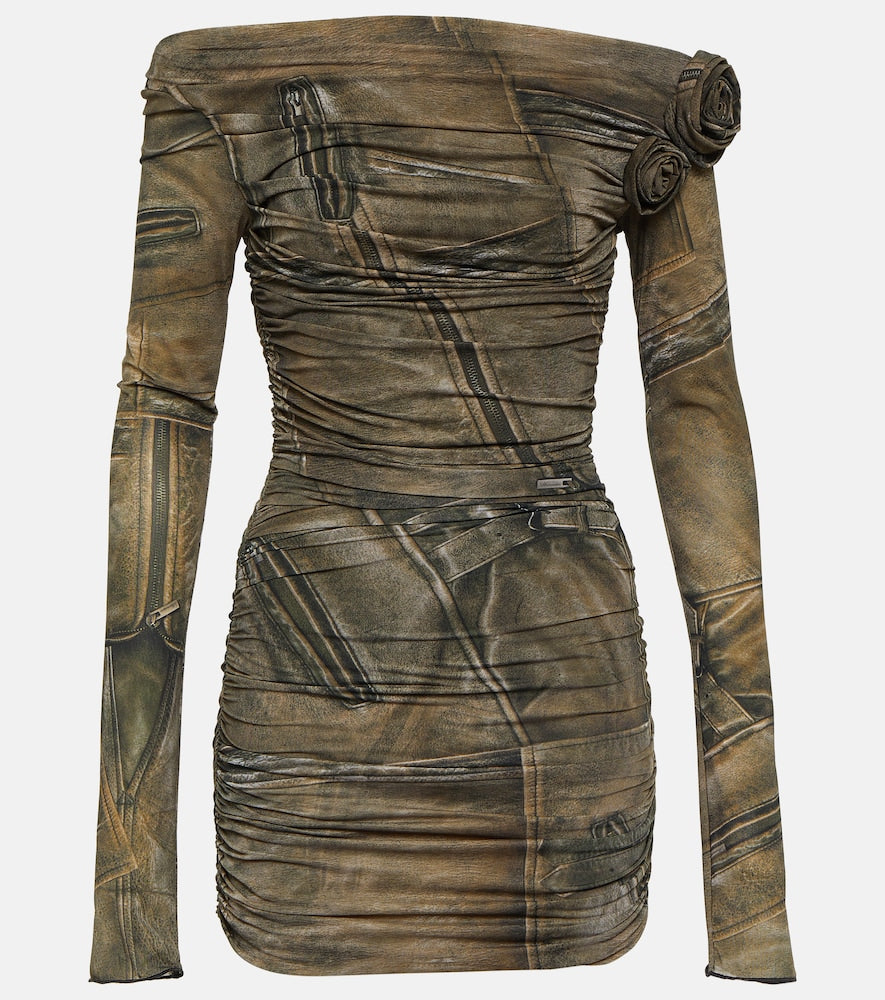 Blumarine Printed off-shoulder minidress. Blumarine 印花露肩迷你连衣裙