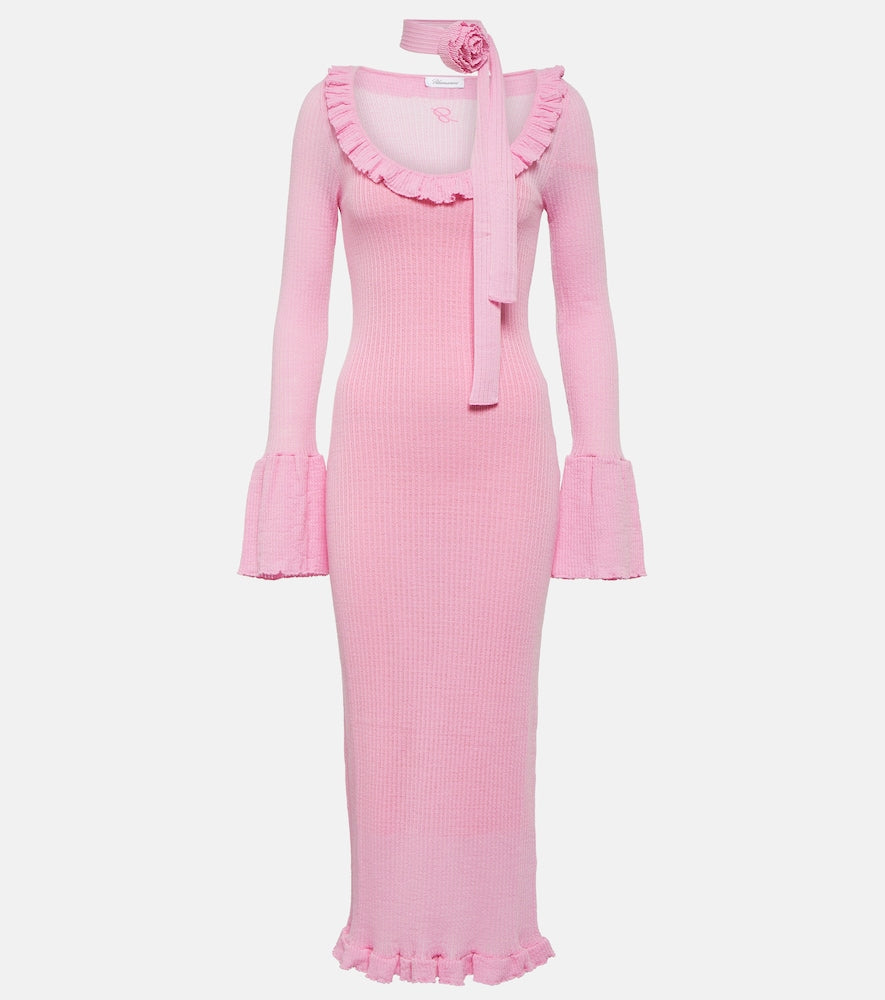 Blumarine Ruffled wool midi dress. Blumarine 荷叶边羊毛中长连衣裙