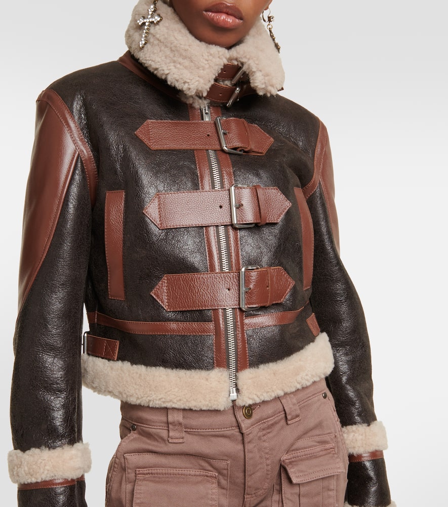 Blumarine Shearling-trimmed leather jacket